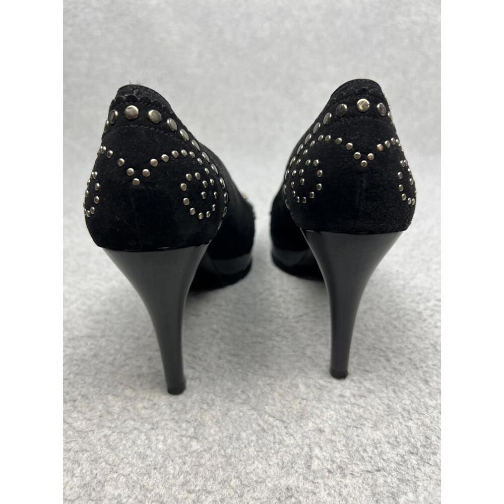 Stuart Weitzman 7M High Heel Studded Black Suede Platform Silver Studs Pumps - Picture 6 of 9